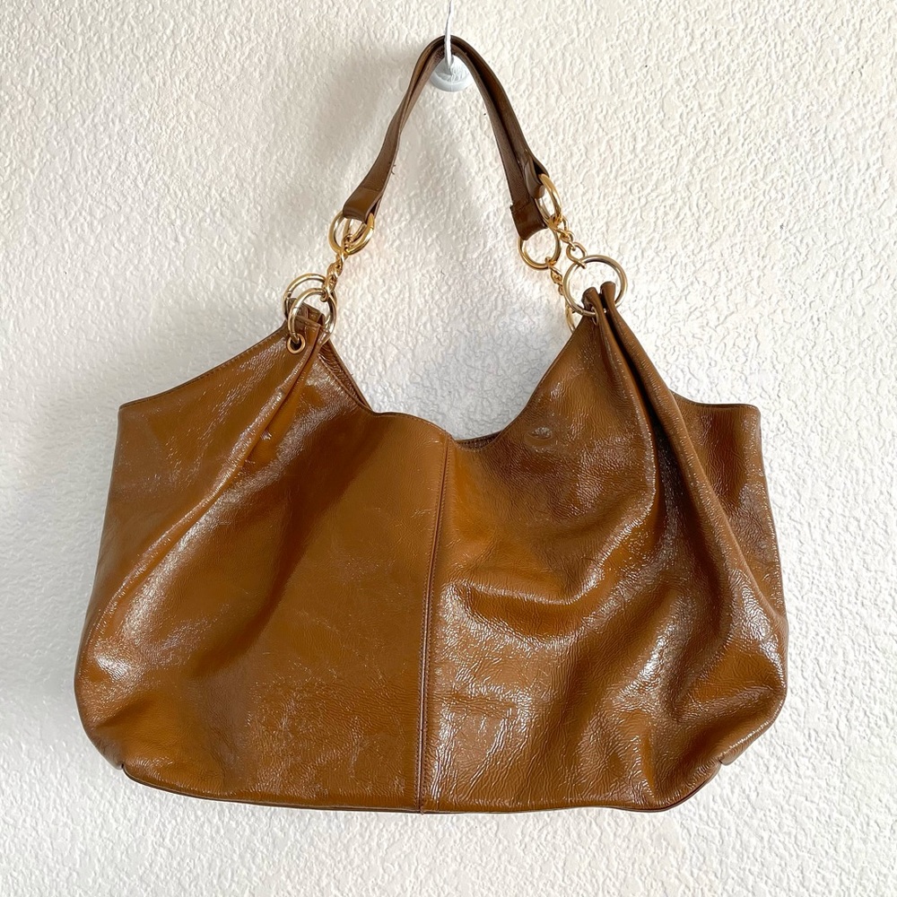 HOBO Tan Leather Shoulder Bag with Gold Accents